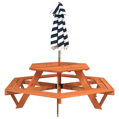 Picknicktafel voor 4 kinderen met parasol zeshoekig vurenhout - AllerleiShop