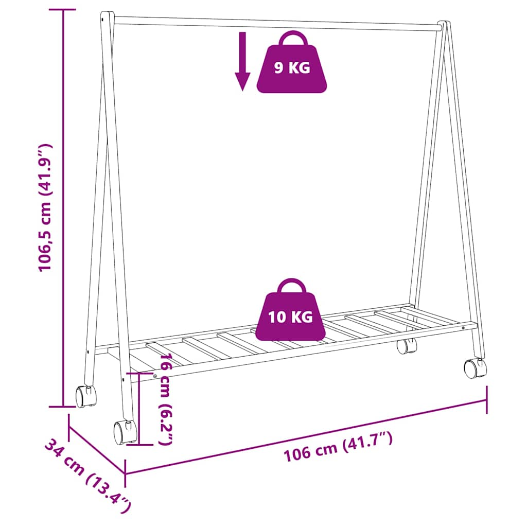 Kledingrek met schappen en wielen 106x34x106,5 cm bamboe - AllerleiShop