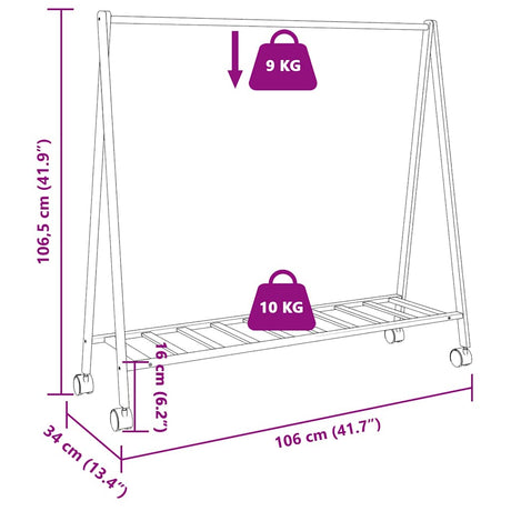 Kledingrek met schappen en wielen 106x34x106,5 cm bamboe - AllerleiShop