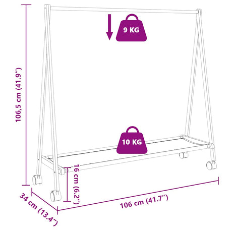 Kledingrek met schappen en wielen 106x34x106,5 cm bamboe - AllerleiShop