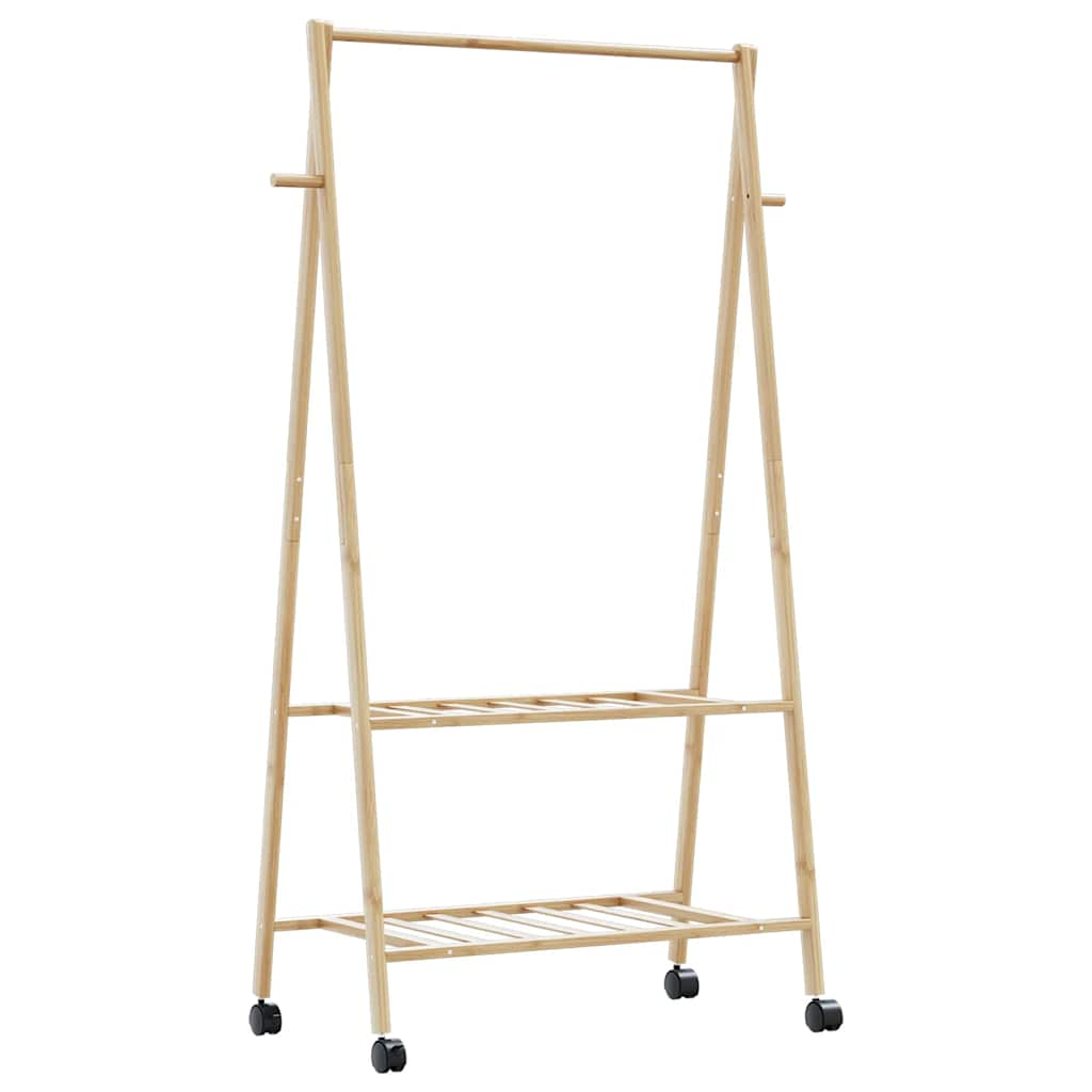 Kledingrek met schappen en wielen 96x45,5x155,5 cm bamboe - AllerleiShop