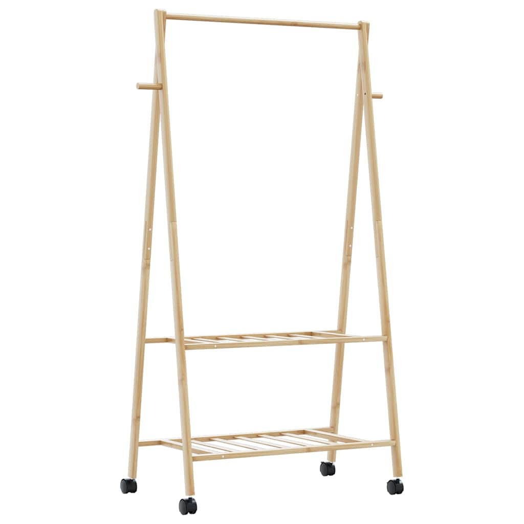 Kledingrek met schappen en wielen 96x45,5x155,5 cm bamboe - AllerleiShop