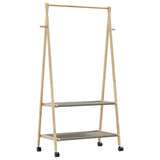 Kledingrek met schappen en wielen 96x45,5x155,5 cm bamboe - AllerleiShop