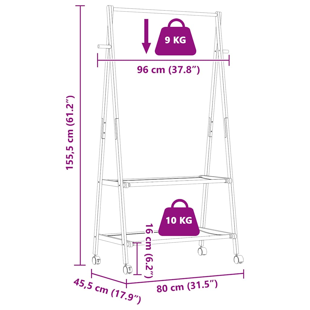 Kledingrek met schappen en wielen 96x45,5x155,5 cm bamboe - AllerleiShop