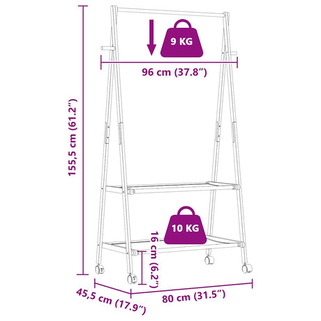 Kledingrek met schappen en wielen 96x45,5x155,5 cm bamboe - AllerleiShop