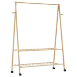 Kledingrek met schappen en wielen 132x45,5x155,5 cm bamboe - AllerleiShop