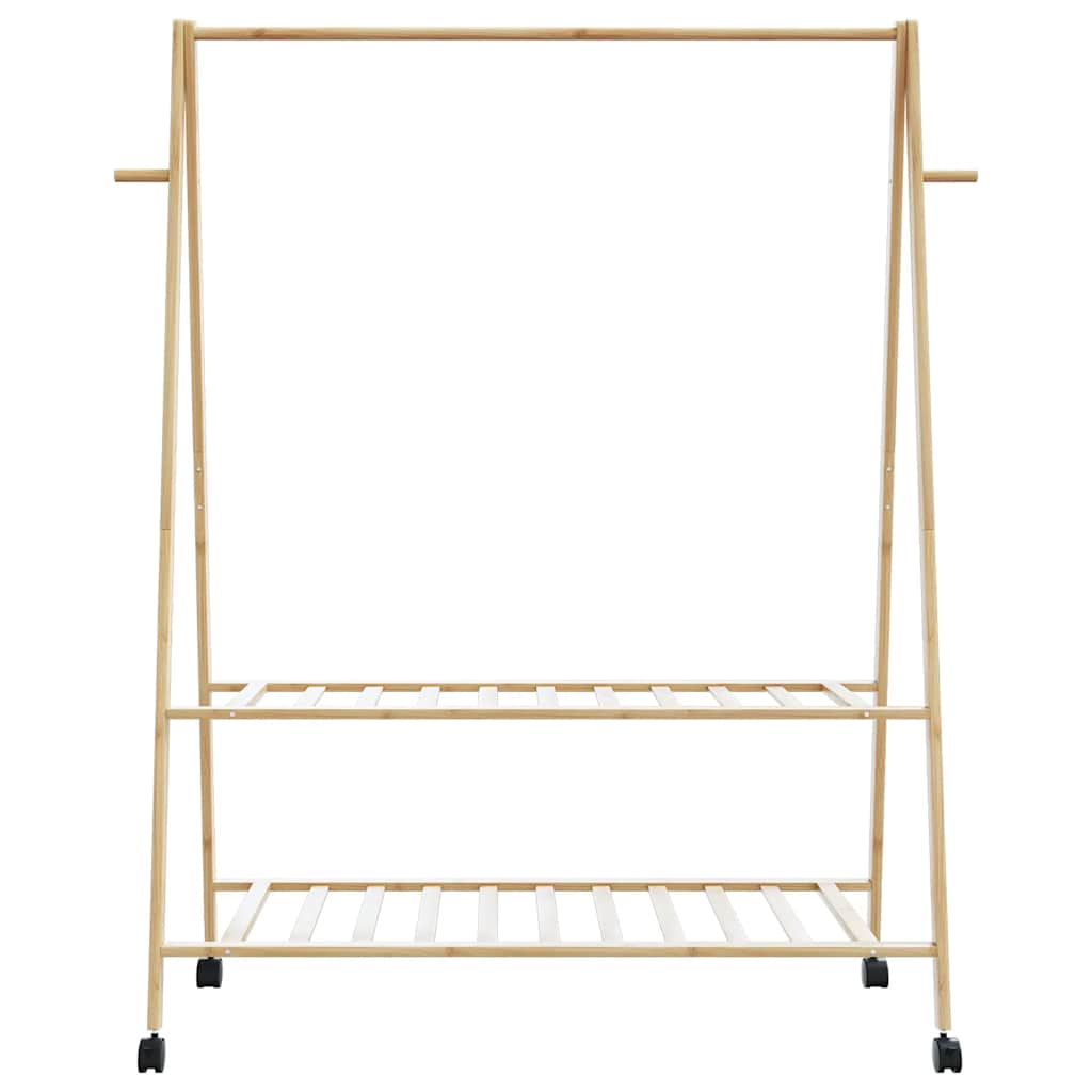 Kledingrek met schappen en wielen 132x45,5x155,5 cm bamboe - AllerleiShop