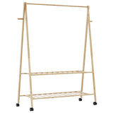 Kledingrek met schappen en wielen 132x45,5x155,5 cm bamboe - AllerleiShop