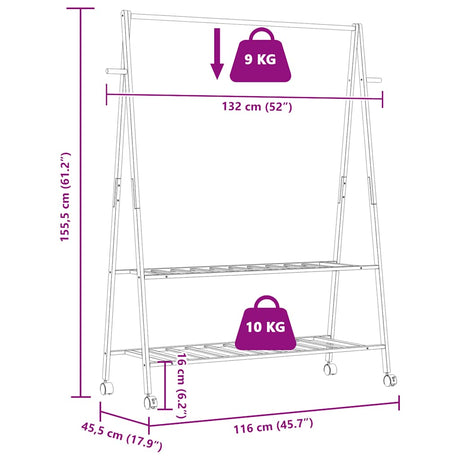 Kledingrek met schappen en wielen 132x45,5x155,5 cm bamboe - AllerleiShop