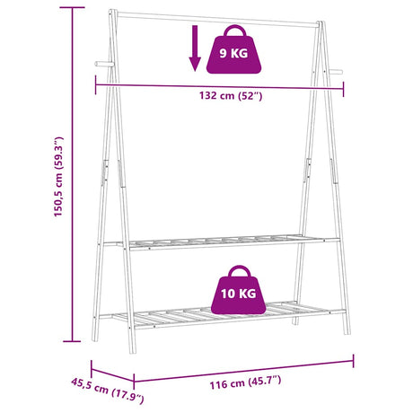 Kledingrek met schappen 132x45,5x150,5 cm bamboe - AllerleiShop