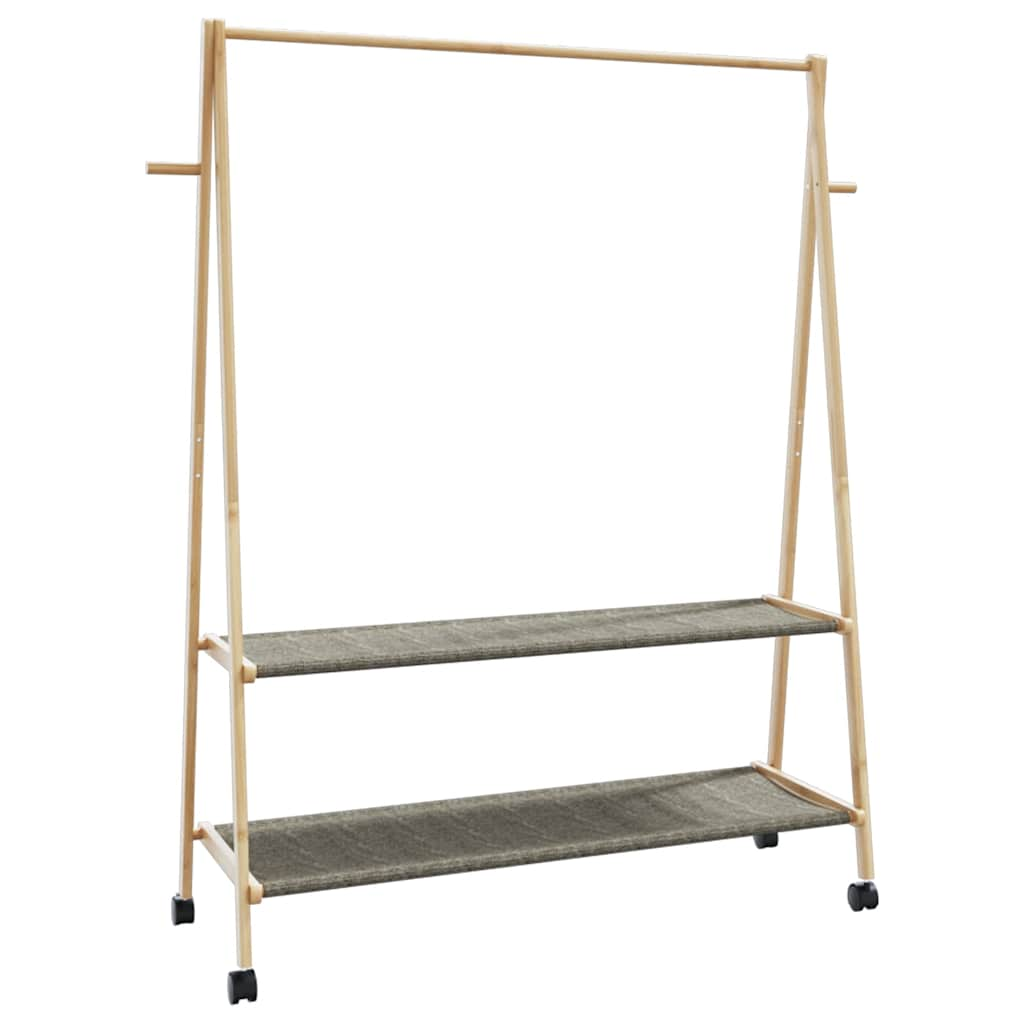 Kledingrek met schappen en wielen 132x45,5x155,5 cm bamboe - AllerleiShop