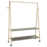 Kledingrek met schappen en wielen 132x45,5x155,5 cm bamboe - AllerleiShop