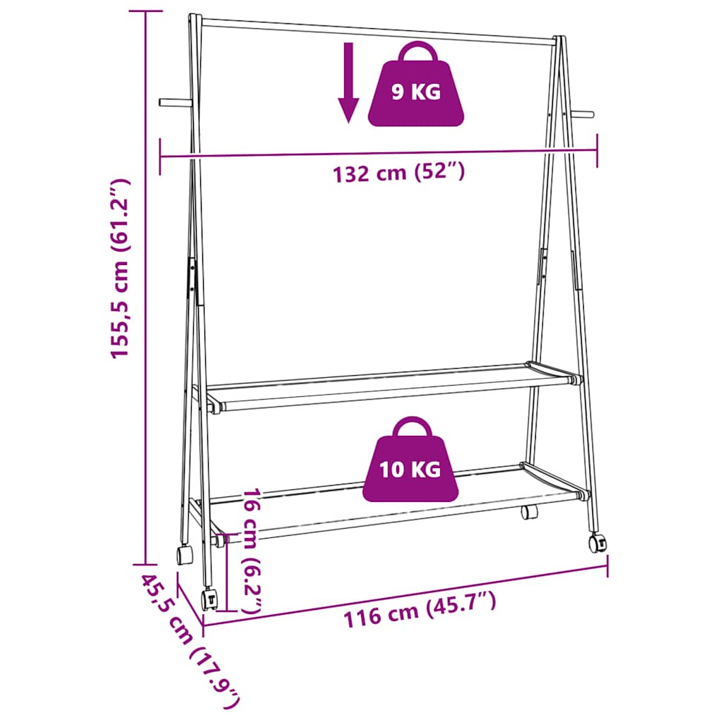 Kledingrek met schappen en wielen 132x45,5x155,5 cm bamboe - AllerleiShop