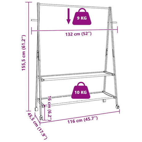 Kledingrek met schappen en wielen 132x45,5x155,5 cm bamboe - AllerleiShop