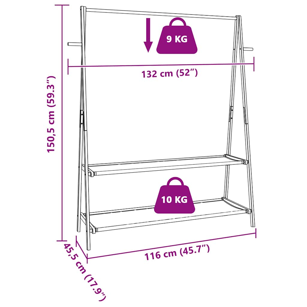 Kledingrek met schappen 132x45,5x150,5 cm bamboe - AllerleiShop