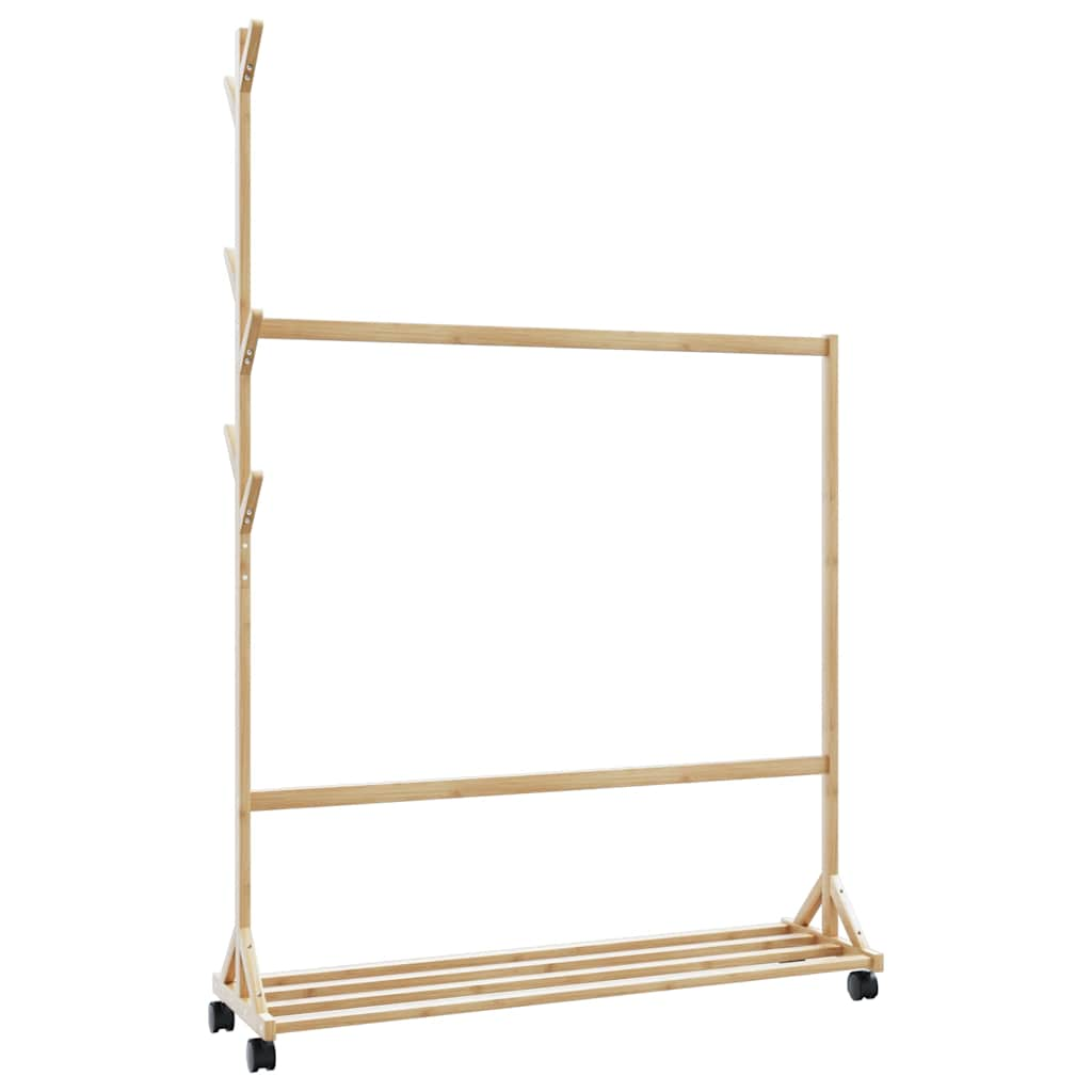 Kledingrek met haken en wielen 100x35x157 cm bamboe - AllerleiShop