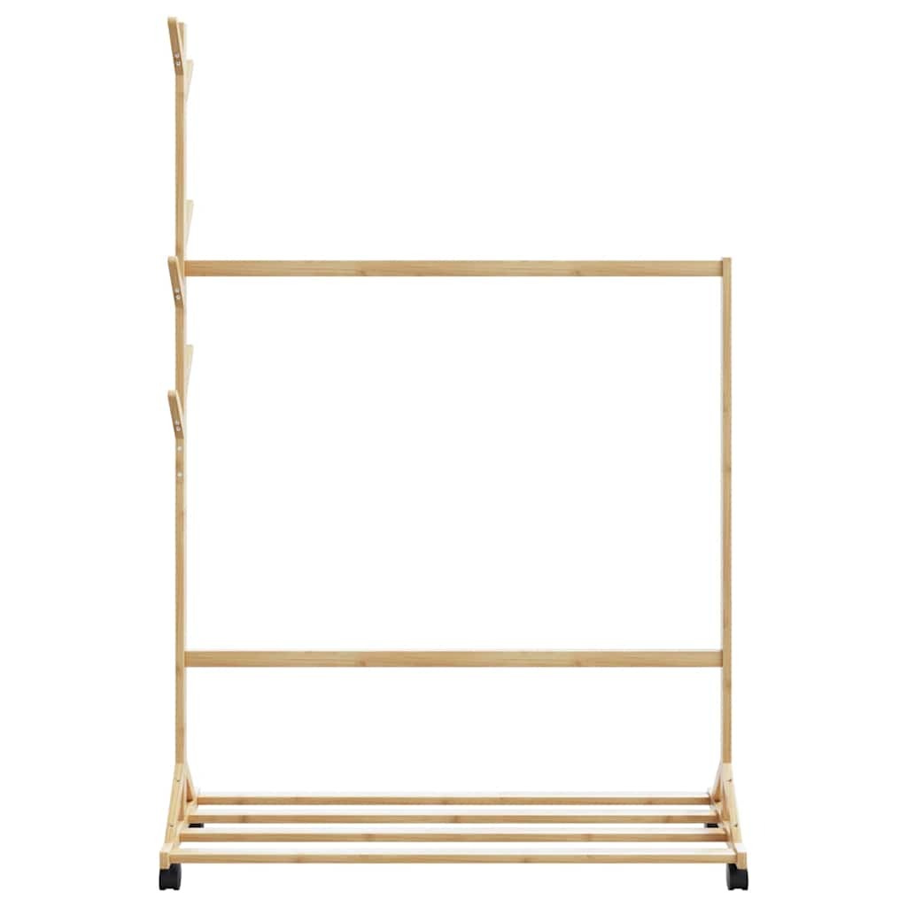 Kledingrek met haken en wielen 100x35x157 cm bamboe - AllerleiShop