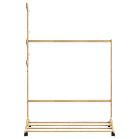 Kledingrek met haken en wielen 100x35x157 cm bamboe - AllerleiShop