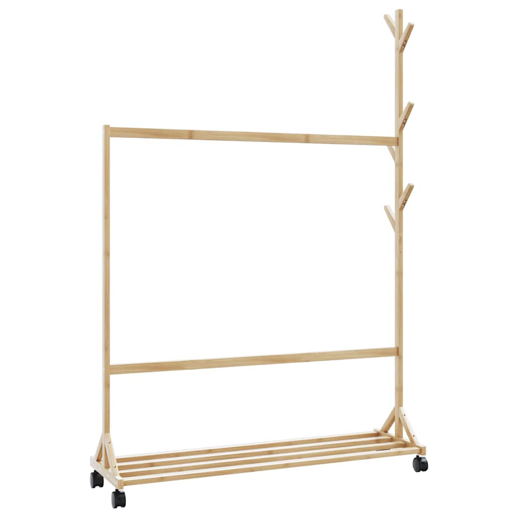 Kledingrek met haken en wielen 100x35x157 cm bamboe - AllerleiShop