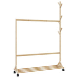 Kledingrek met haken en wielen 100x35x157 cm bamboe - AllerleiShop