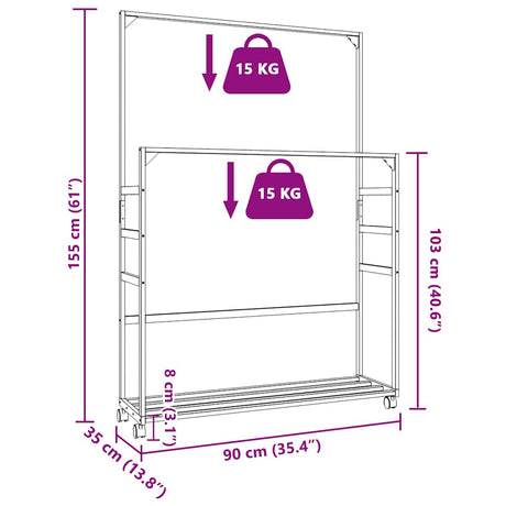 Kledingrek met schappen en wielen 90x35x155 cm bamboe - AllerleiShop