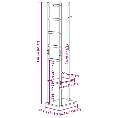 Kapstok met haken en schappen 38,5x30x156 cm bamboe - AllerleiShop