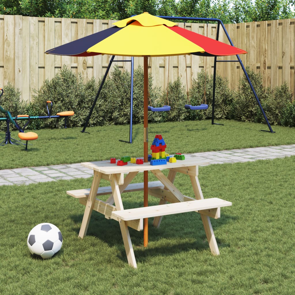 Picknicktafel voor 4 kinderen met parasolgat massief vurenhout - AllerleiShop