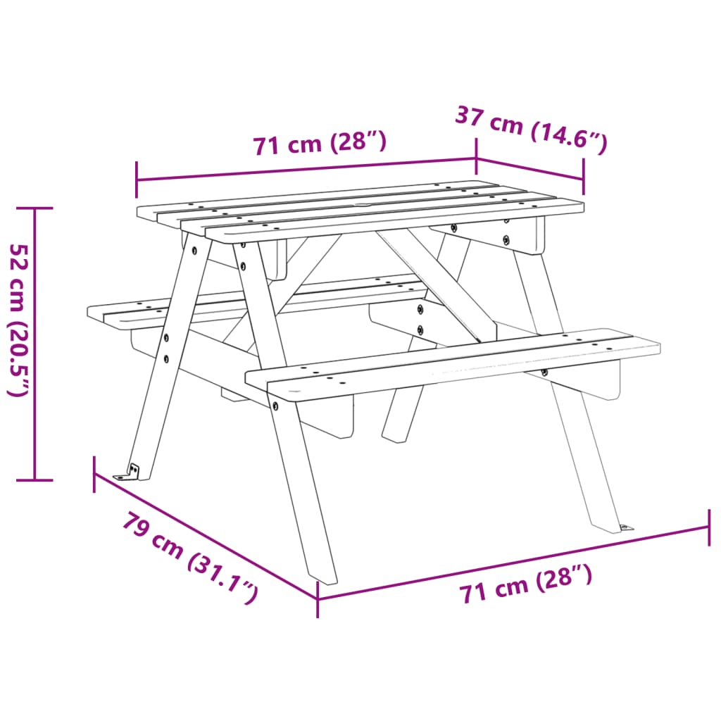 Picknicktafel voor 4 kinderen met parasolgat massief vurenhout - AllerleiShop