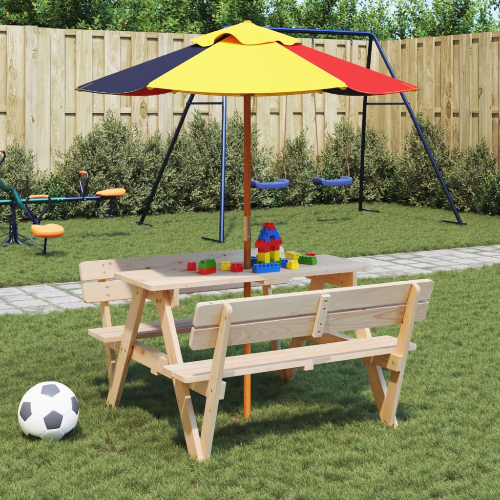 Picknicktafel voor 4 kinderen met parasolgat massief vurenhout - AllerleiShop