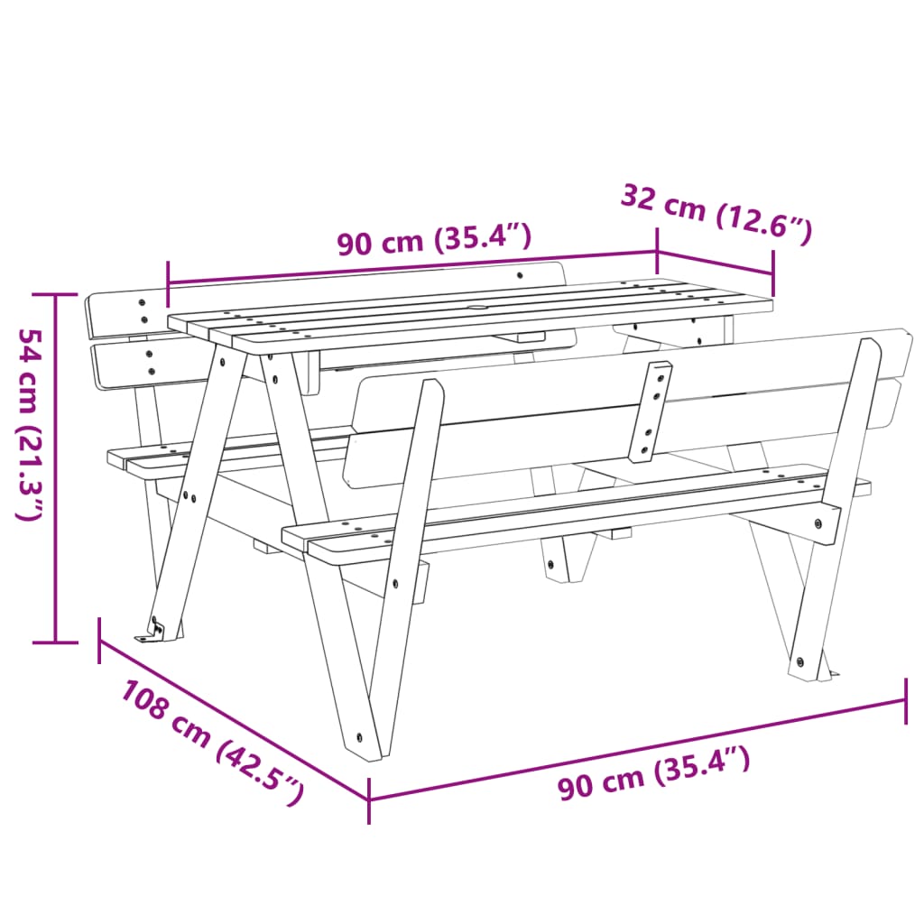 Picknicktafel voor 4 kinderen met parasolgat massief vurenhout - AllerleiShop