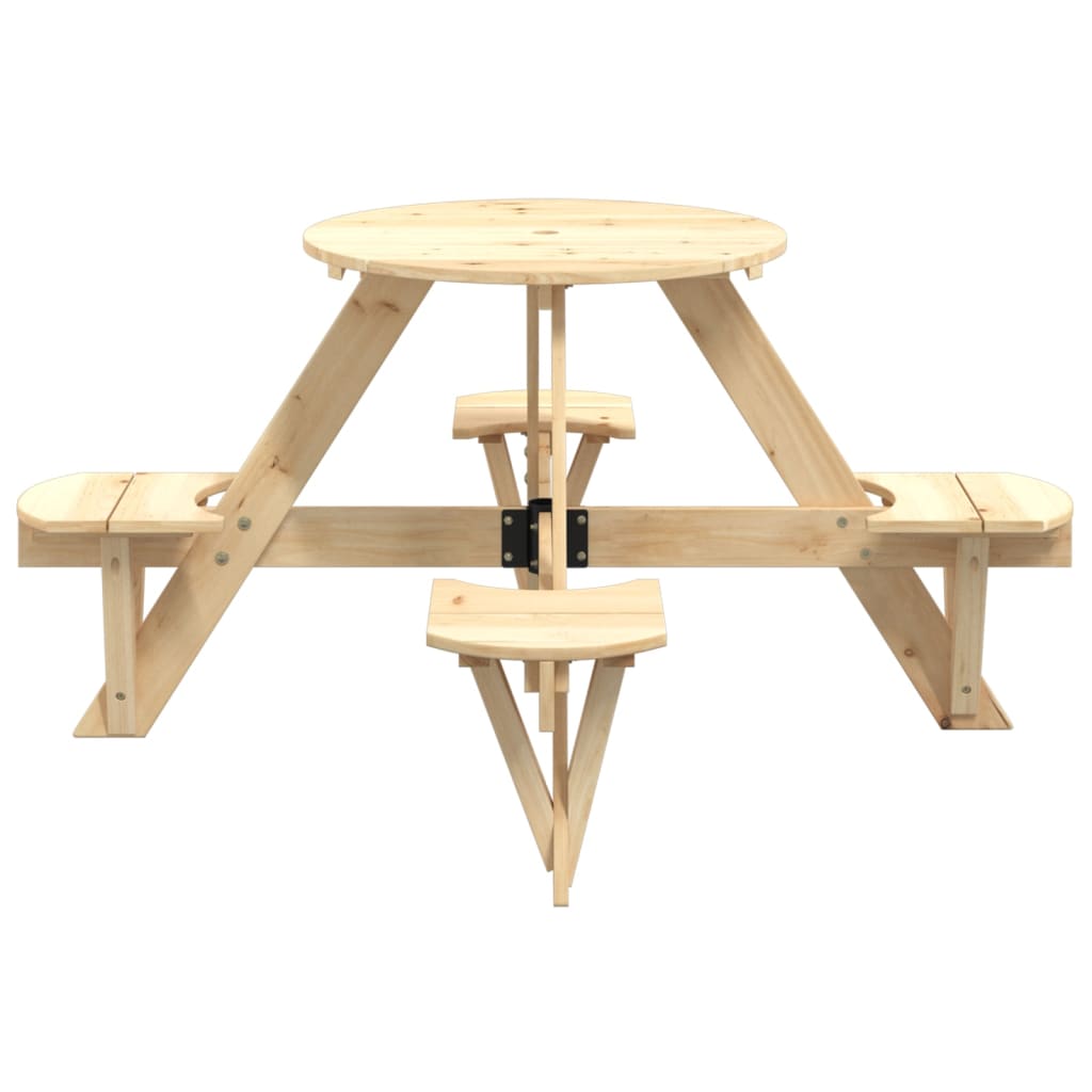 Picknicktafel voor 4 kinderen met parasolgat rond vurenhout - AllerleiShop