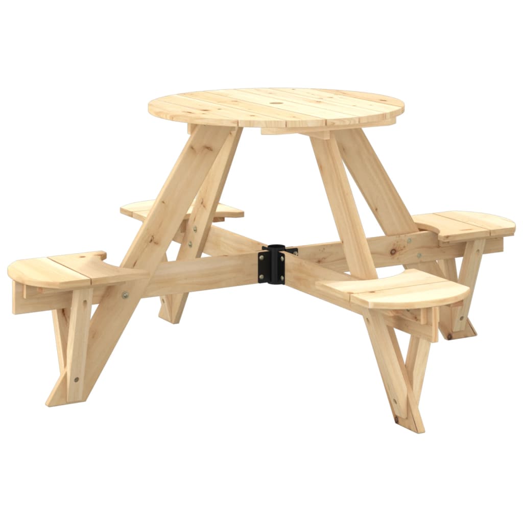 Picknicktafel voor 4 kinderen met parasolgat rond vurenhout - AllerleiShop