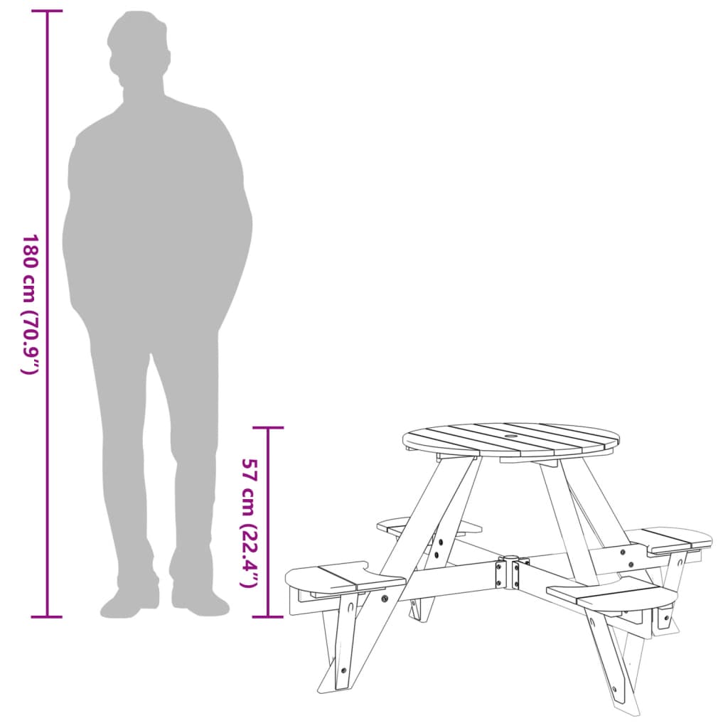 Picknicktafel voor 4 kinderen met parasolgat rond vurenhout - AllerleiShop