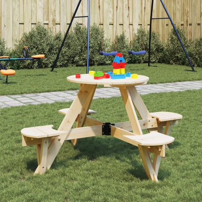 Picknicktafel voor 4 kinderen met parasolgat rond vurenhout - AllerleiShop