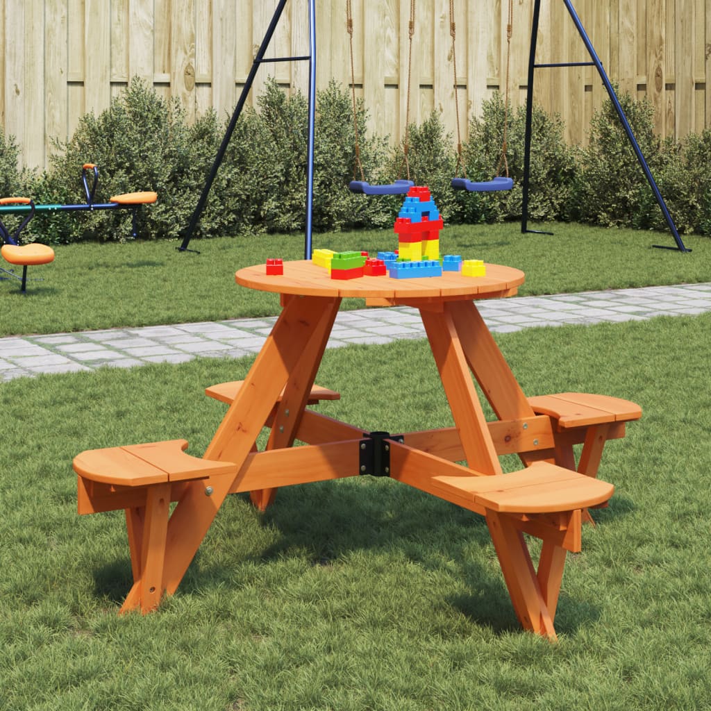 Picknicktafel voor 4 kinderen met parasolgat rond vurenhout - AllerleiShop