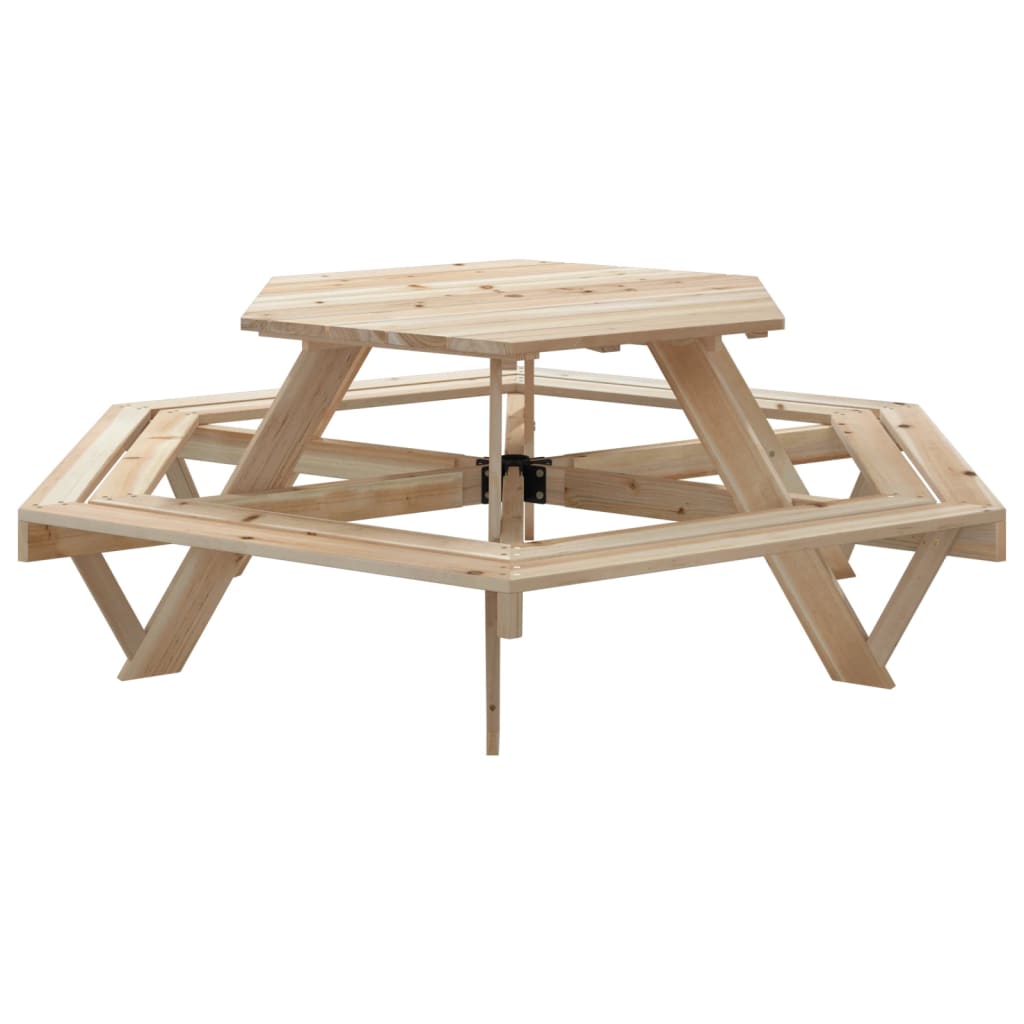 Picknicktafel voor 6 kinderen met banken zeshoekig vurenhout - AllerleiShop