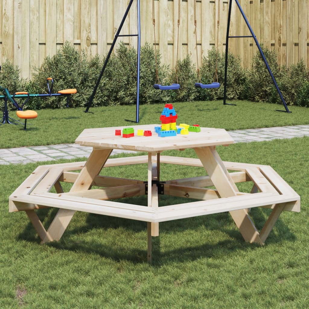 Picknicktafel voor 6 kinderen met banken zeshoekig vurenhout - AllerleiShop