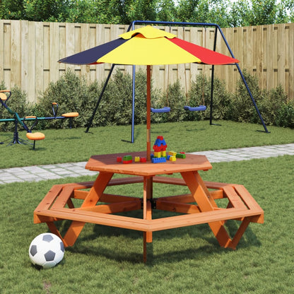 Picknicktafel voor 6 kinderen met banken zeshoekig vurenhout - AllerleiShop