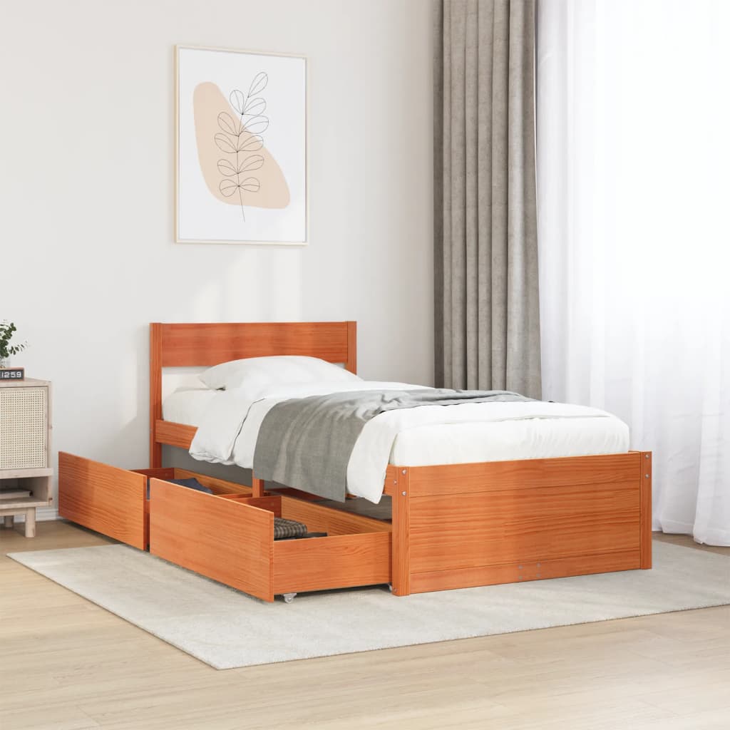 Bedframe zonder matras massief grenenhout wasbruin 100x200 cm - AllerleiShop