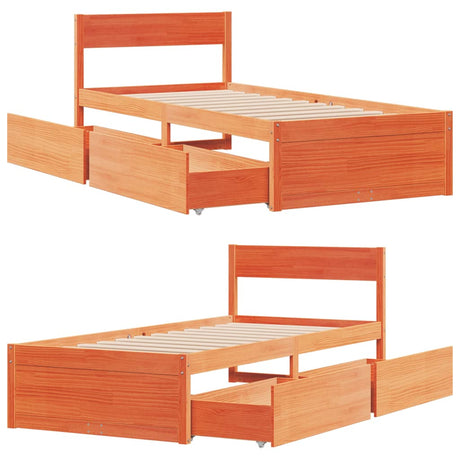Bedframe zonder matras massief grenenhout wasbruin 100x200 cm