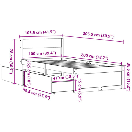 Bedframe zonder matras massief grenenhout wasbruin 100x200 cm