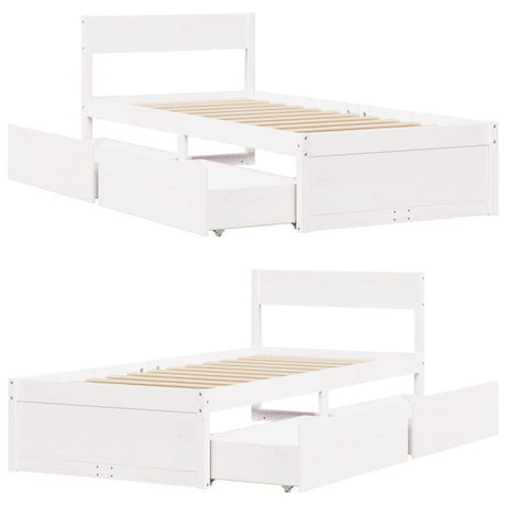 Bedframe zonder matras massief grenenhout wit 90x200 cm