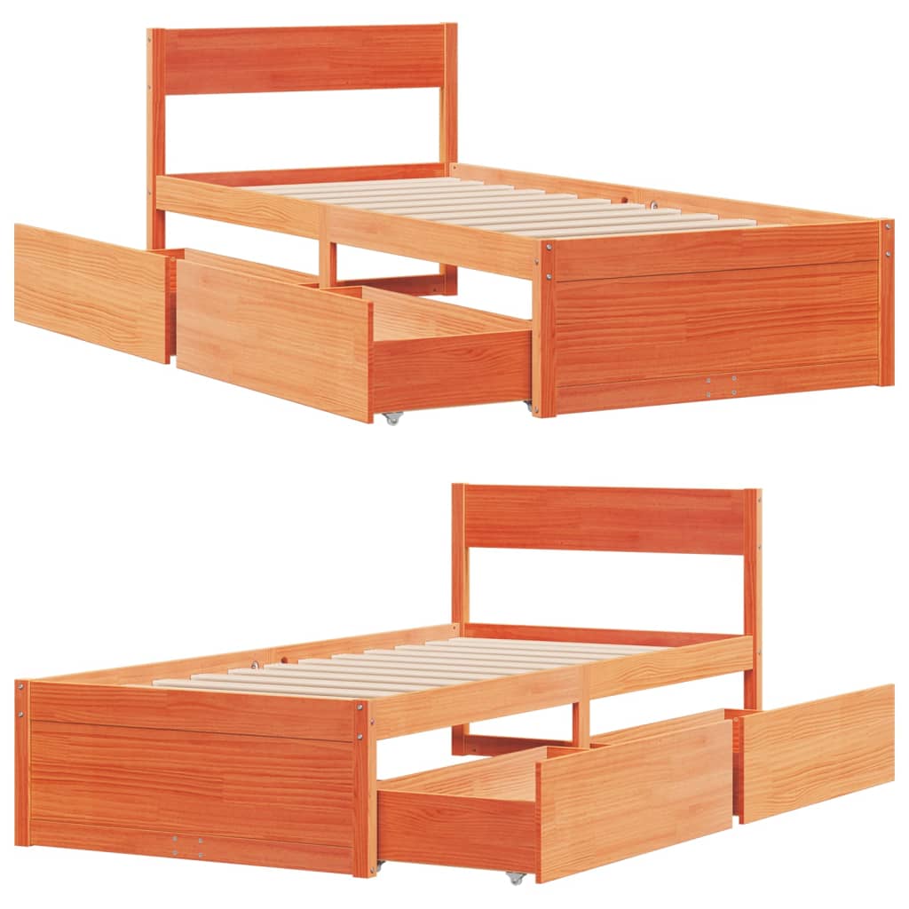 Bedframe zonder matras massief grenenhout wasbruin 90x200 cm