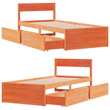 Bedframe zonder matras massief grenenhout wasbruin 90x200 cm