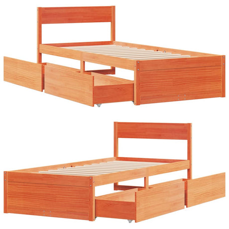 Bedframe zonder matras massief grenenhout wasbruin 90x200 cm
