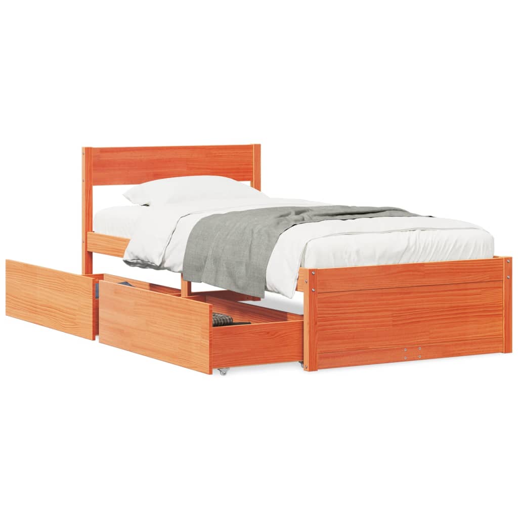 Bedframe zonder matras massief grenenhout wasbruin 90x200 cm