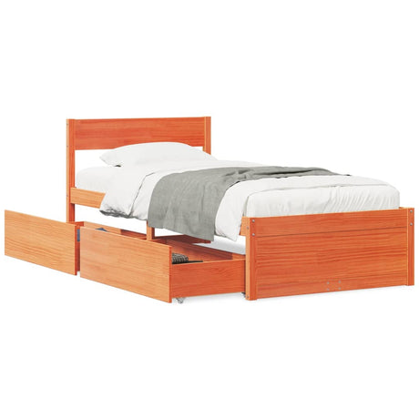 Bedframe zonder matras massief grenenhout wasbruin 90x200 cm