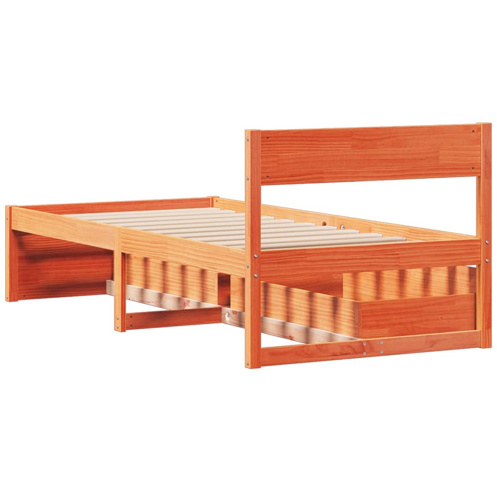 Bedframe zonder matras massief grenenhout wasbruin 90x190 cm