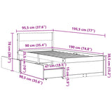 Bedframe zonder matras massief grenenhout wasbruin 90x190 cm