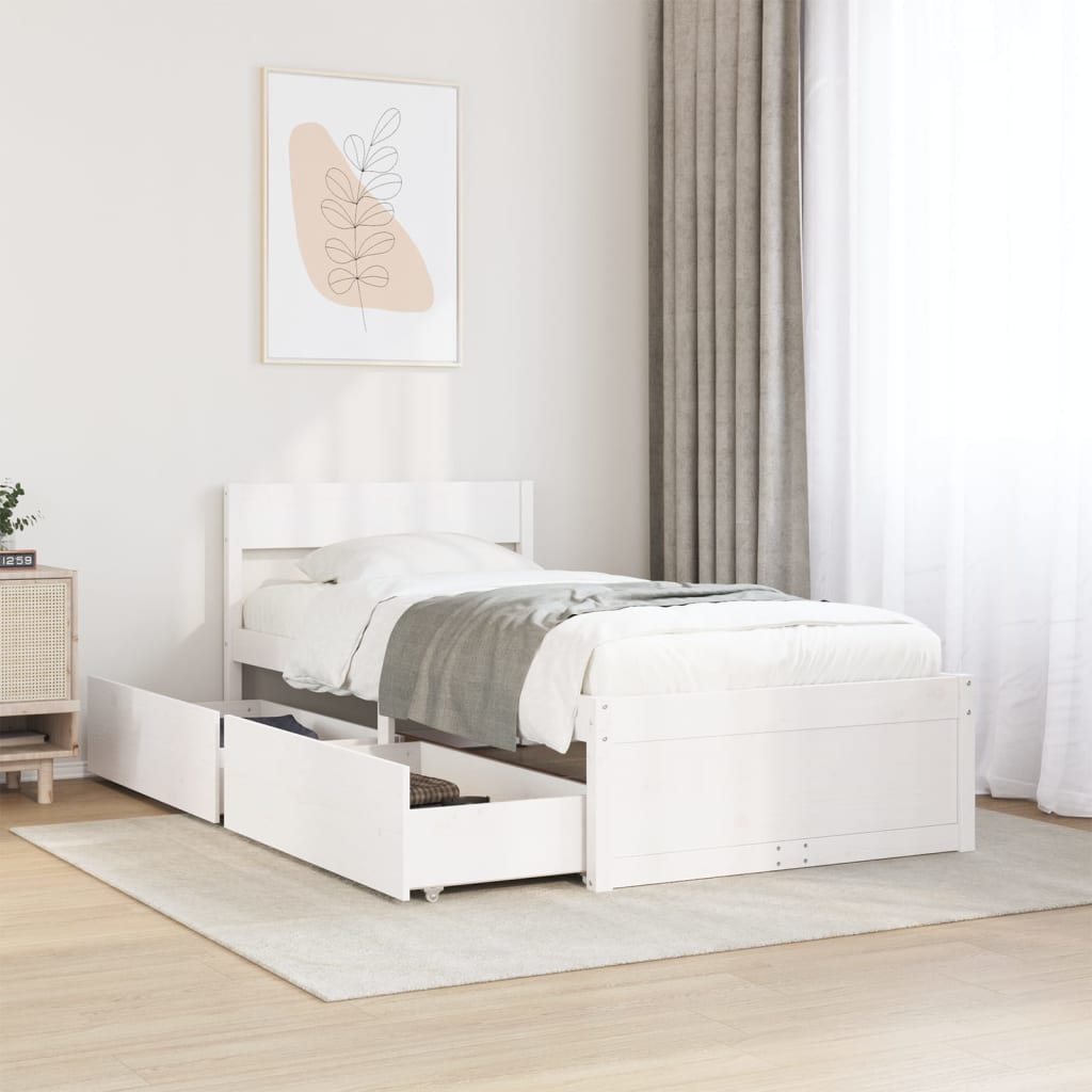 Bedframe zonder matras massief grenenhout wit 75x190 cm - AllerleiShop